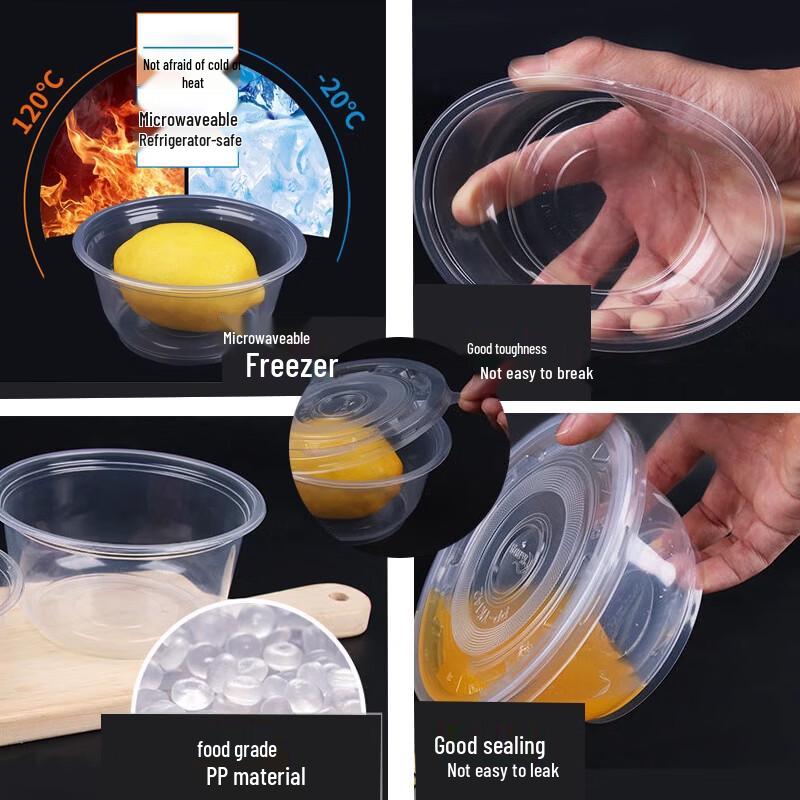 ZISIZ Disposable Plastic Round Bowls with Lid