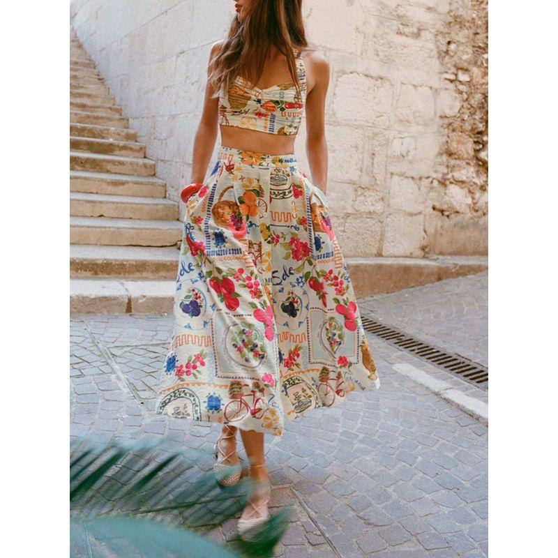 Za2024 Summer New Product Women's Clothes Sling Short Top 8730169 Patchwork Print Cape Skirt 8735169