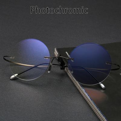 Lunettes photochromiques rondes rétro pour hommes et femmes, portables, sans monture, ultra légères, anti-lumière bleue, pour ordinateur
