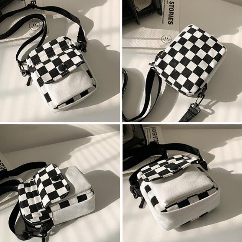 Men Sports Messenger Bag Adjustable Strap Daily Commute Travel Essential Mini Checkered Square Design With Front Fashion Pocket