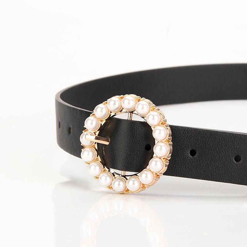Stylish Women's Belts with Round Pearl Pin Buckle: Elegant, Trendy, and Sophisticated