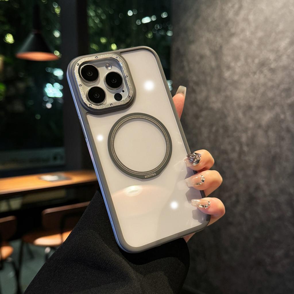 Luxury Clear Armor Bumper Case for iPhone 16 Plus 15 14 13 Pro Max 11 Metal Lens Ring For Magsafe Wireless Charge Magnetic Cover