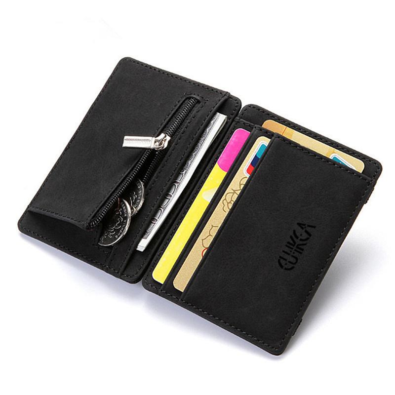 Men Male Pu Leather Small Magic Wallets Zipper Coin Bank Card Case Holder