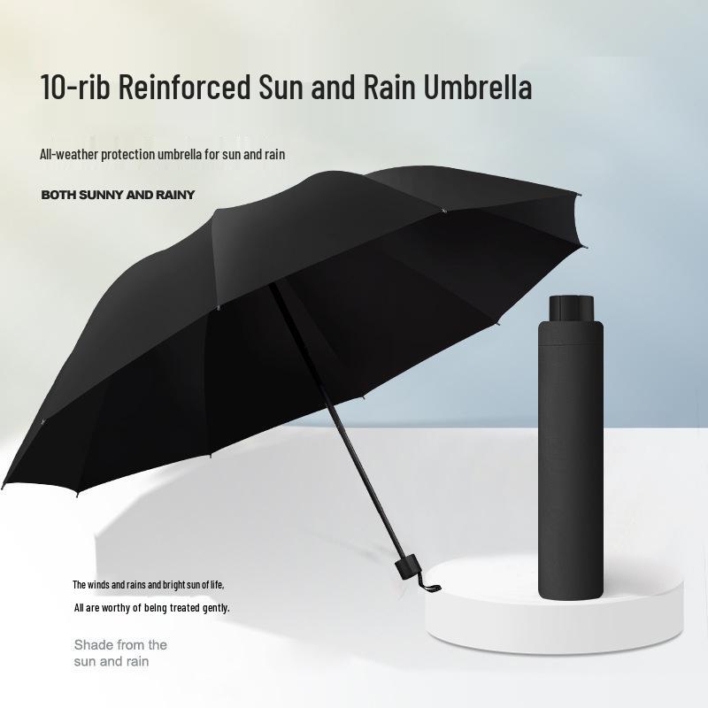 Yu Zhong Dual-Use Large Folding Umbrella for Men & Women, Sun & Rain Protection, Black Glue Shade, Perfect Gift.