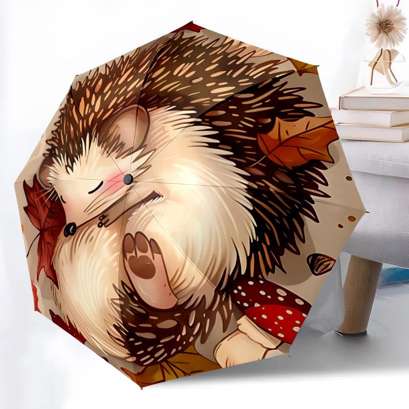 1pc Autumn Hedgehog Automatic Open/Close Umbrella, Windproof, Folding Compact Umbrella with Lightweight Design for Women/Men103