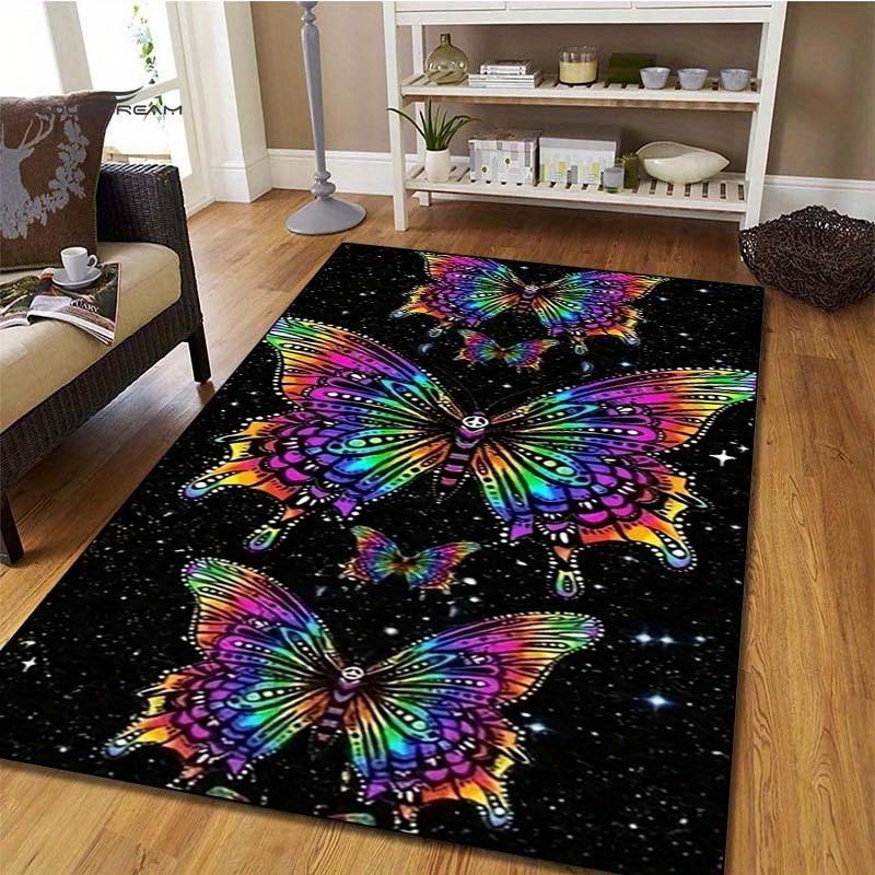 Vibrant Butterfly Galaxy Rug for Boho Chic Spaces | Cosmic Rainbow Wings Area Rug | Trendy Floor Decor for Living Rooms