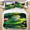 Frog Pattern Bedding Quilt Set Quilt Cover Pillowcase Home Decoration Birthday Gift (1 * Duvet Cover + 2 * Pillowcase, Without Core)