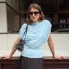 C25TP449 Women's Solid Color Sleeveless Slim Fit High Neck Draped Top