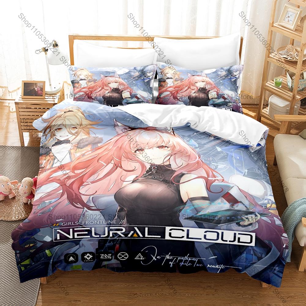 Cool Icon Tactical Doll Graphic Girls Frontline Bedroom Decor Bedding Duvet Cover + 2 Pillowcases Military Anime Fan Room Decor