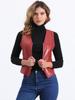 Allegra K Manteau en Faux Cuir pour Femme, Col en V, Sans Manches, Veste Gilet Biker Motard Vintage à Fermeture Éclair, Rouge, Taille L