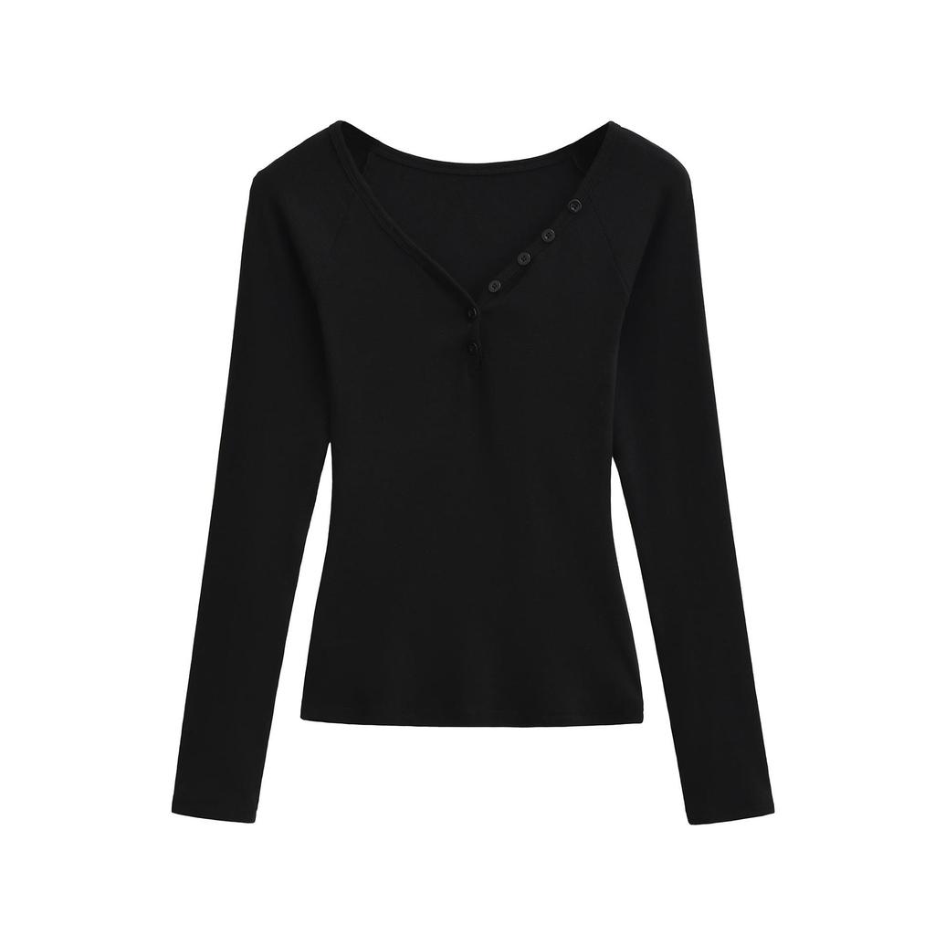 Spicy Girl Cashmere Heart Neck Slim-Fit Button-Up T-Shirt for Autumn/Winter 2025