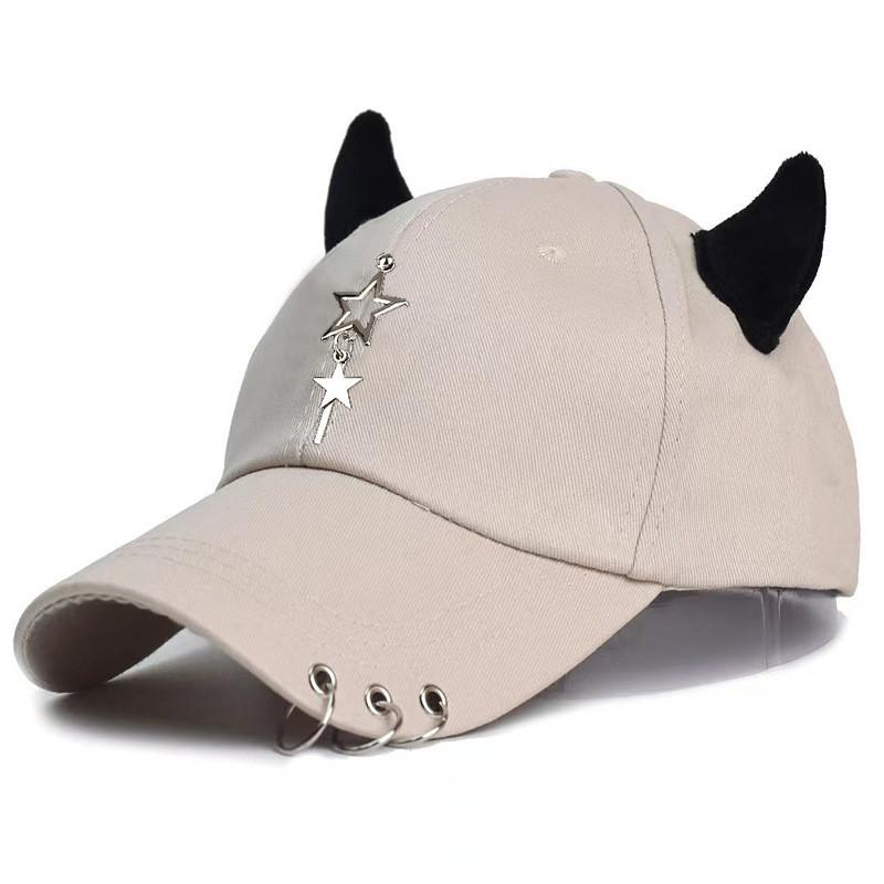 Streetwear Cool Cowhorn Baseball Cap With Metal Ring Embellishments For Urban Style