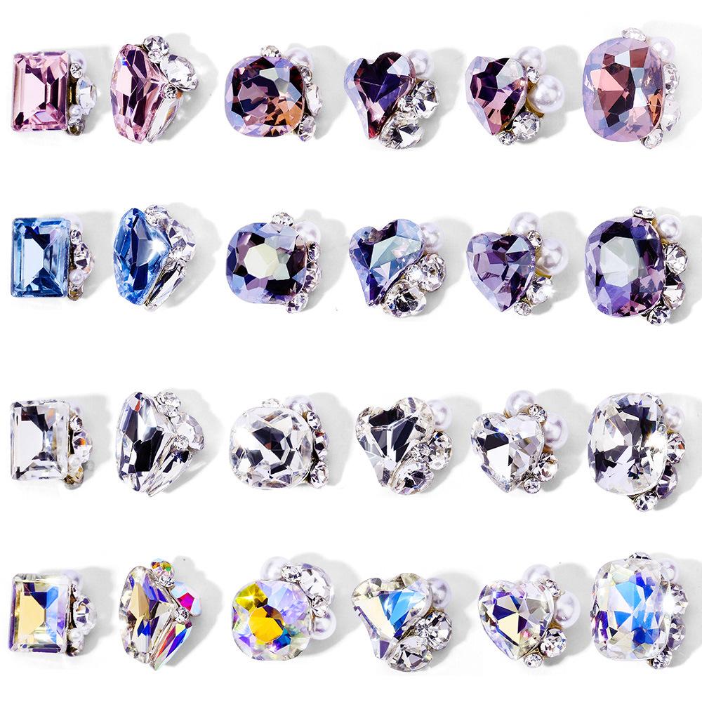 Nail Art Diamond Ball Stack Diamond Finished Nail Art Diamond Decoration Super Shiny Rectangle Right Angle Handmade Diamond Set With Pearl Decoration