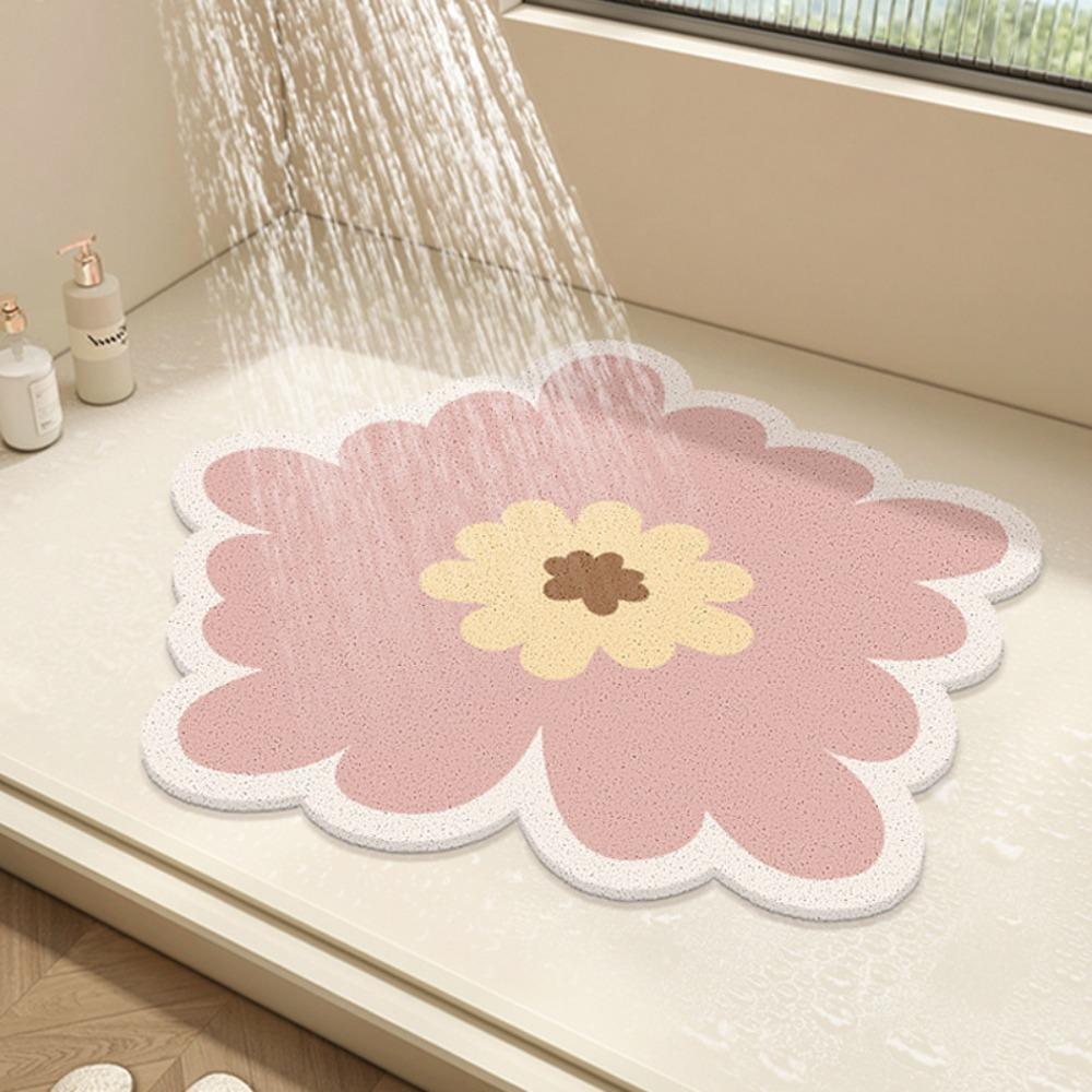 PVC Flower Shape Bath Mat Non Slip Floor Mat Small Carpet Bathroom Rug  Corridor розовый