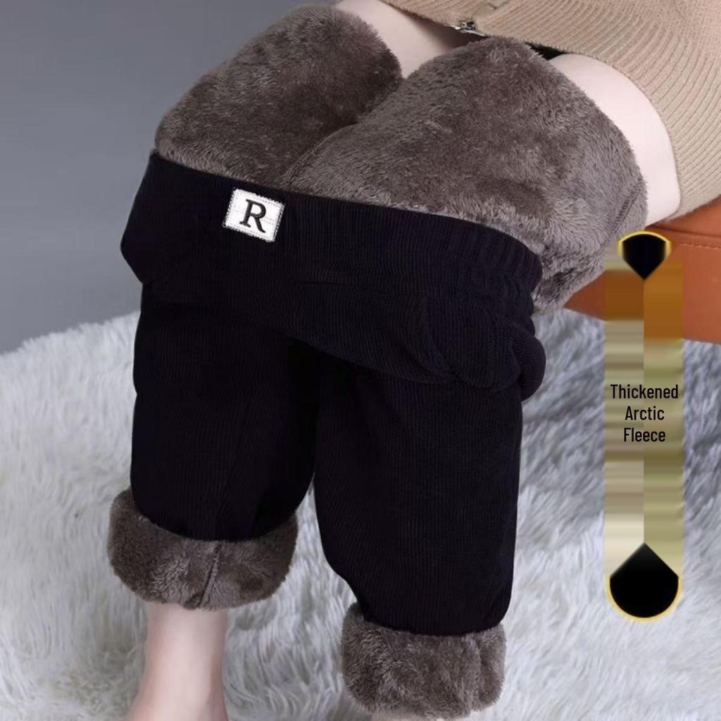 Women's Chenille Fleece-Lined Harem Pants, Thickened, Plus Size, Casual, Straight-Leg.