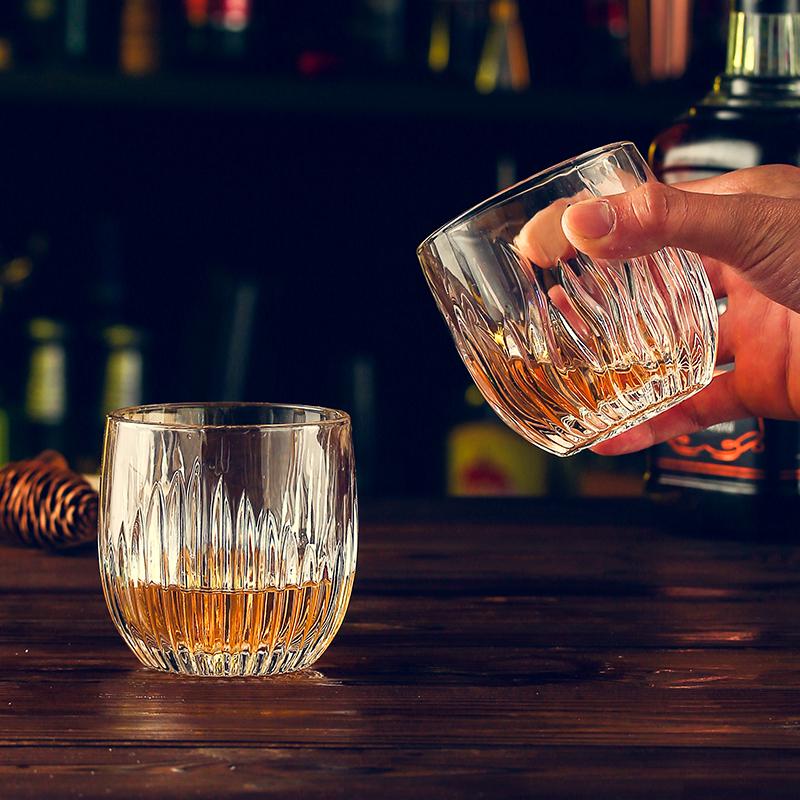 260ml Creative Whiskey Glass Exquisite Glassware Flame Vertical Pattern Wine Glass Bar Cocktail Glass Latte Coffee Mug Drinkware