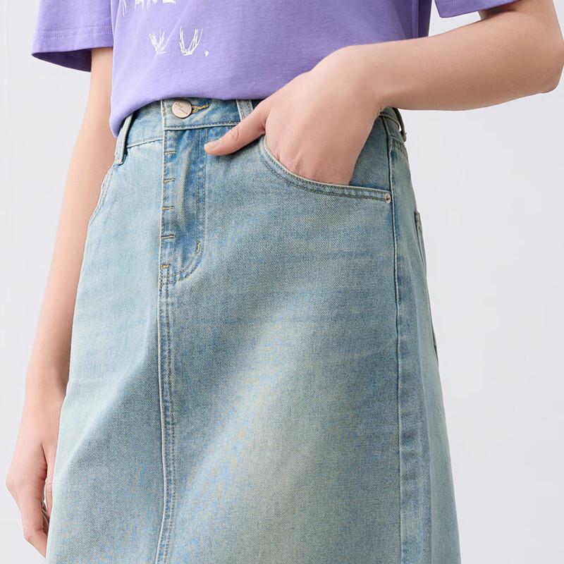 Elva' Island Women's High-Waist Casual Mid-Length Denim Skirt