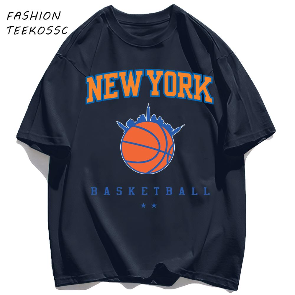 New York Basketball Print Men Basics TShirt Trendy Casual Oversize T Shirts Cotton Soft Streetwear Summer AllMatch Clothes