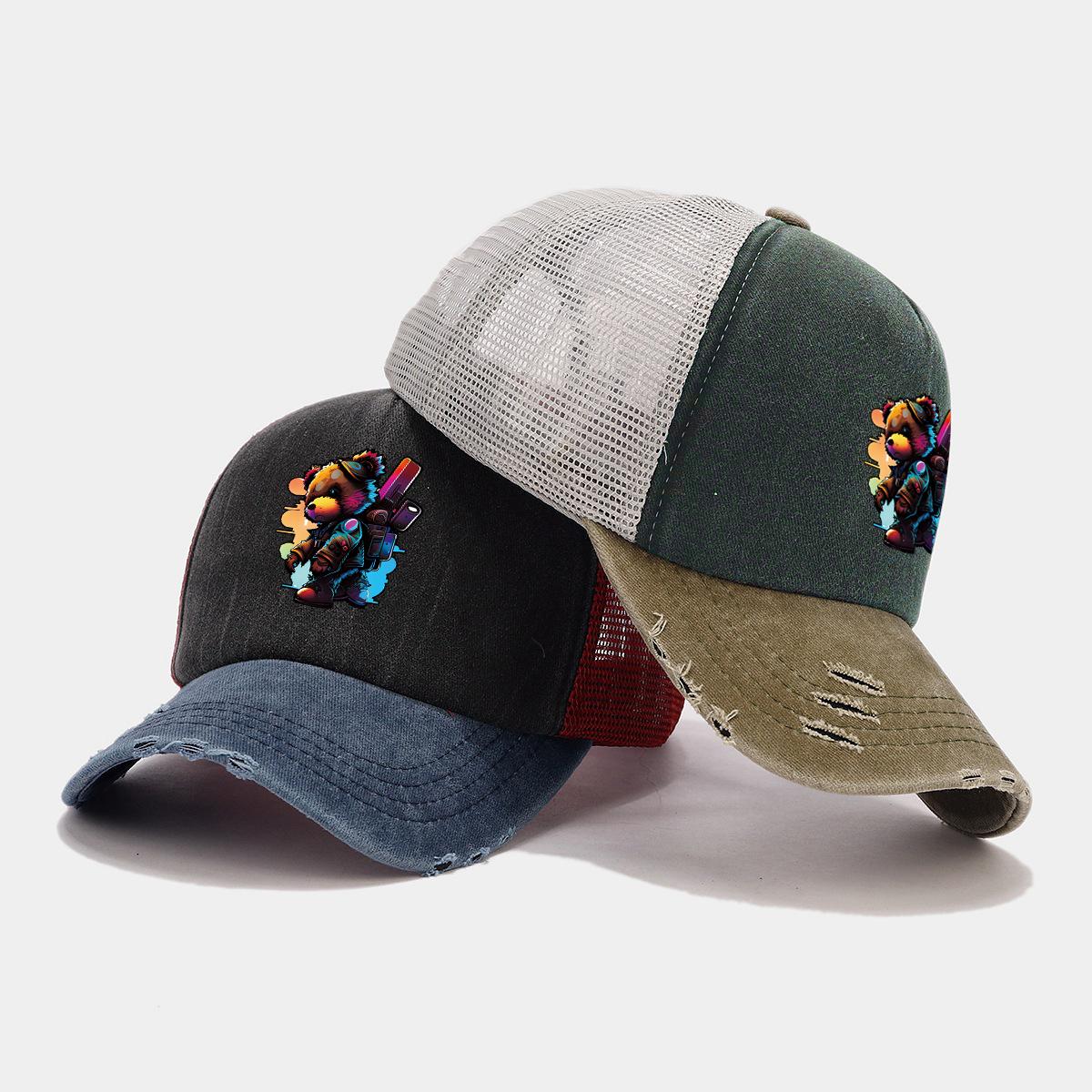 

Крутой красочный принт медведя Пряжка Солнцезащитная шляпа, красивое животное Куртка Рюкзак Шапка Унисекс Регулируемая с as the picture тёмно-синий