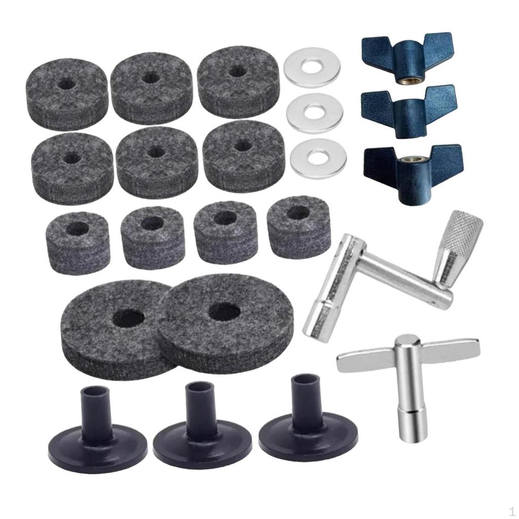 23 Piece Cymbal Parts Set with Wing Nuts and Drum Key, Stand Sleeve for Drums