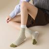 Women's Autumn and Winter Striped Mid-calf Socks, Cotton Sweat-absorbing Boneless Pile Socks, College-style Women's Socks