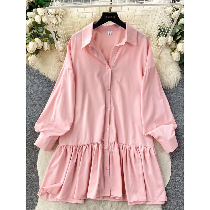 Chic Early Autumn Wear Slim Looking Girl's Dress Long Sleeves Shirt