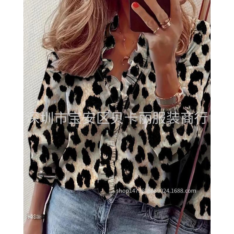 Wish spring and summer new long-sleeved ruffle shirt women's shirt