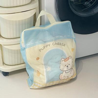 Cute Cartoon Puppy Zippered Mesh Laundry Bags Anti-deformation Anti-Winding Protective Washing Bag Breathable with Handle