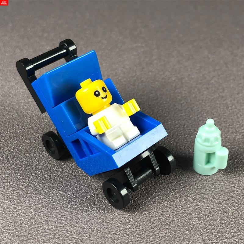 MOC Bausteine Baby Kinderwagen Kinderwagen Flaschenhalter Bildungsbausteine Kinder Mädchen Spielzeug Geschenk