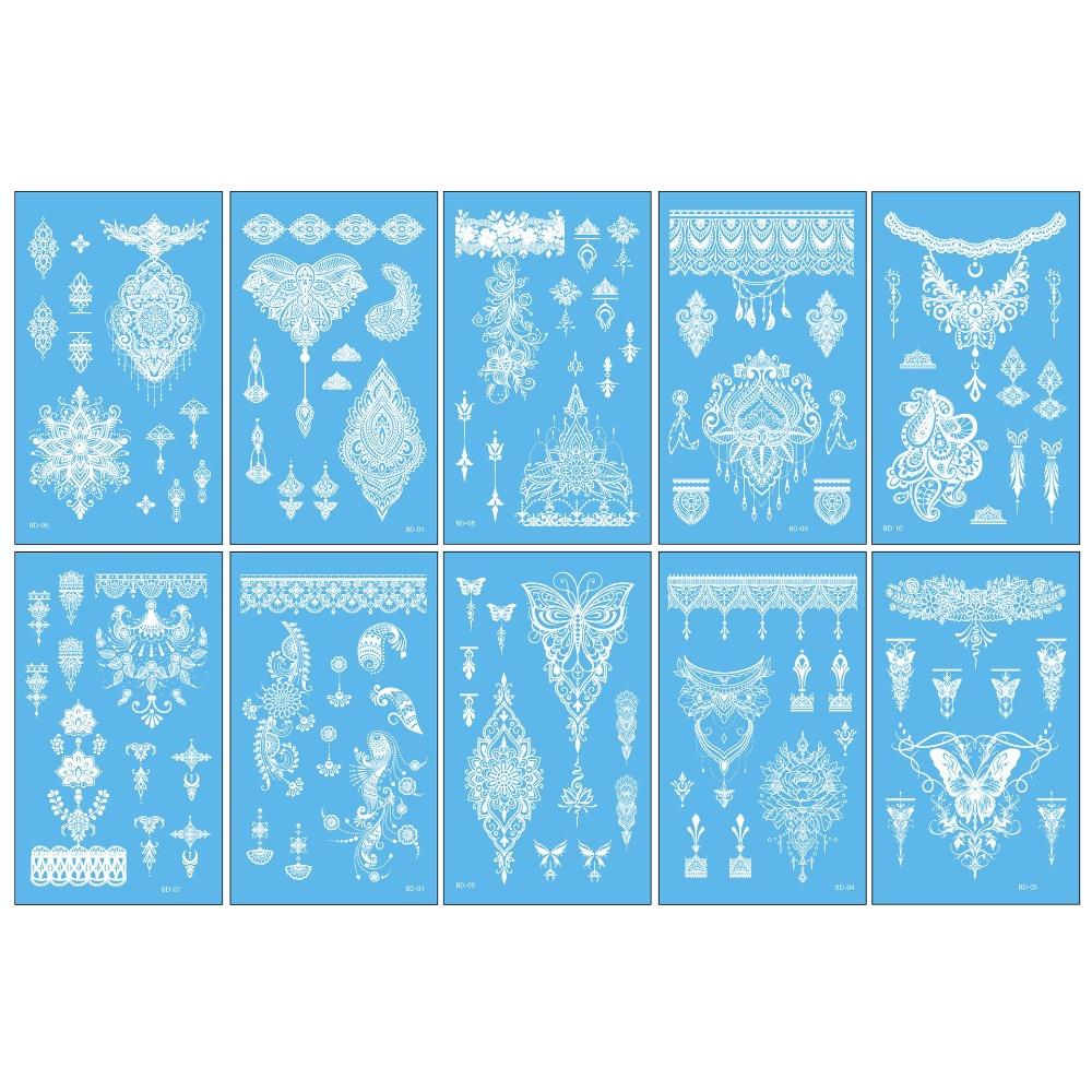 10pcs Flower Temporary Tattoo Stickers Butterfly White Tattoo Stickers  Wedding Style C