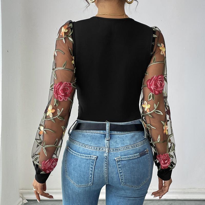 YYFS Damenmode, lässig, Blumenmuster, Druck, Frühling, Herbst, langärmelig, V-Ausschnitt