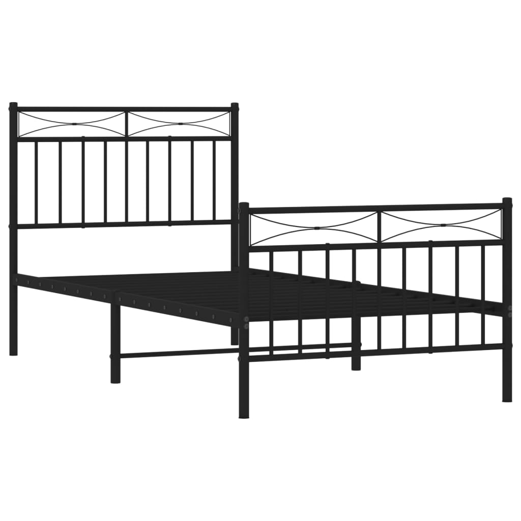 Metal Bed Frame with Headboard and Footboard Black 90x200 Cm