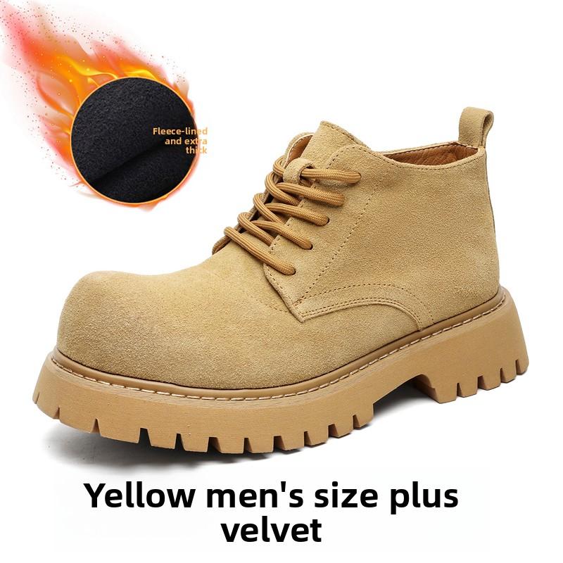 

Big Round Toe Men s Casual Shoes High Quality Brown Nubuck leather Thick Bottom Fashion Show Men Leather Shoes 44 45 46 38