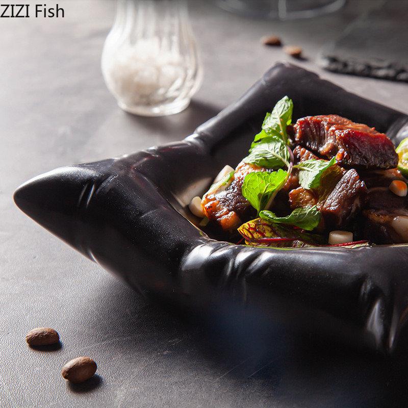 Creative Square Ceramic Dining Plate Restaurant Steak Sushi Plate Food Decoration Cake Dessert Plate Household Kitchen Utensils