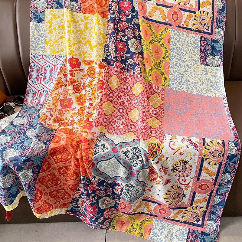 

Женский шарф-шаль из хлопка и льна в этническом стиле: Весна/Осень, двойное назначение, теплый аксессуар с кисточками. 180*90cm