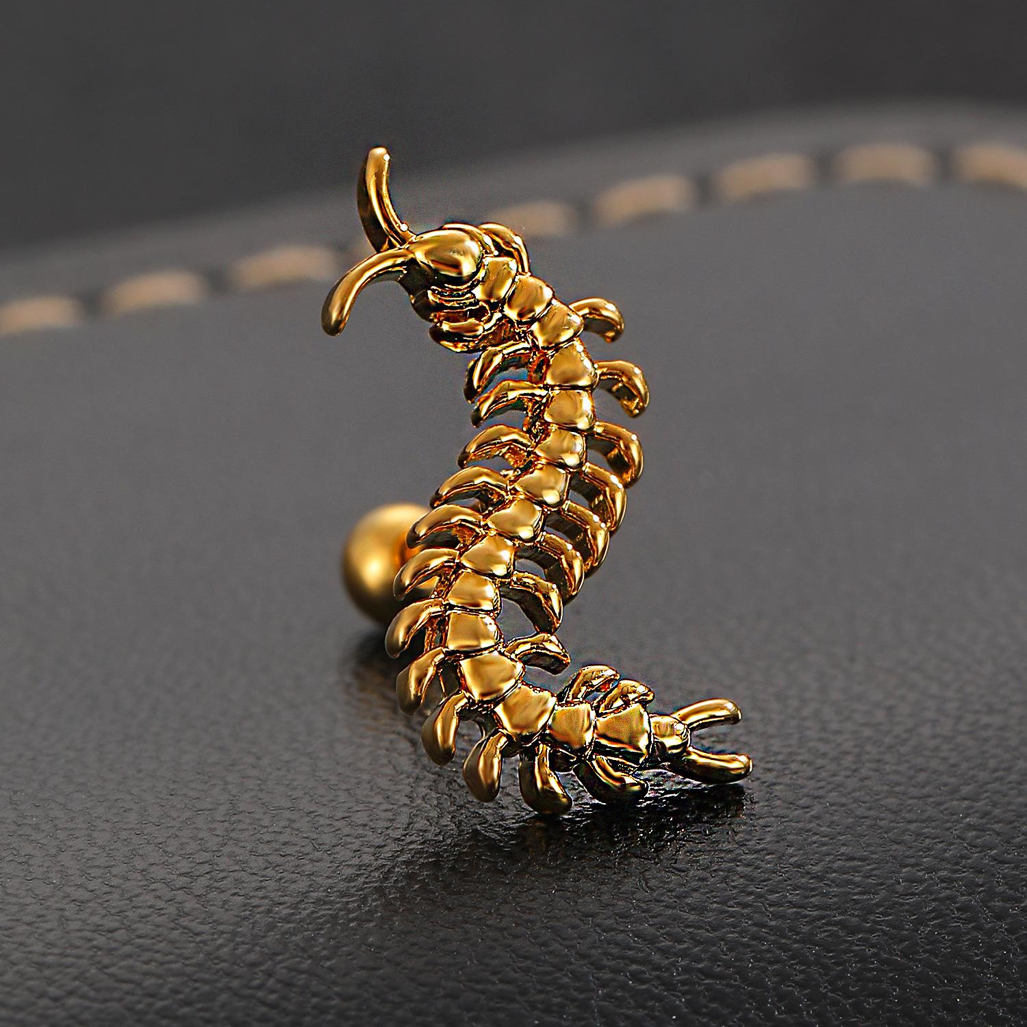 

Персонализированная серьга-гвоздик из нержавеющей стали в виде сороконожки, Модная мужская и женская хип-хоп рок авангардная бижутерия