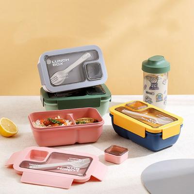 Portable Lunch Box with Cutlery Plastic Divided Lunch Box New Simple Lunch Box