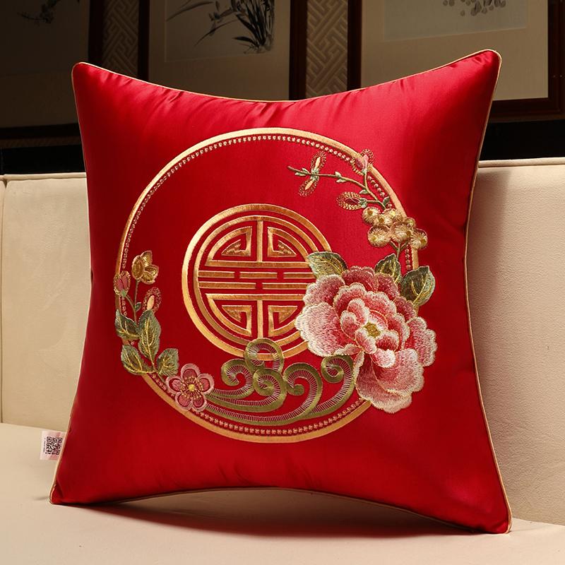 Sofa Throw Pillow Pillowcase Soft Silky Feeling Backrest Cushion Cover Living Room Luxury Decor Chinese Shanshui Embroidery