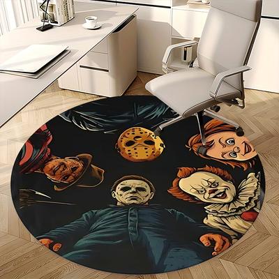 Halloween Horror Icons,Movie Monsters Chair Mat Round Rug Office Carpet, Machine Washable, Non Slip, Suitable for Living Rooms, Bedrooms