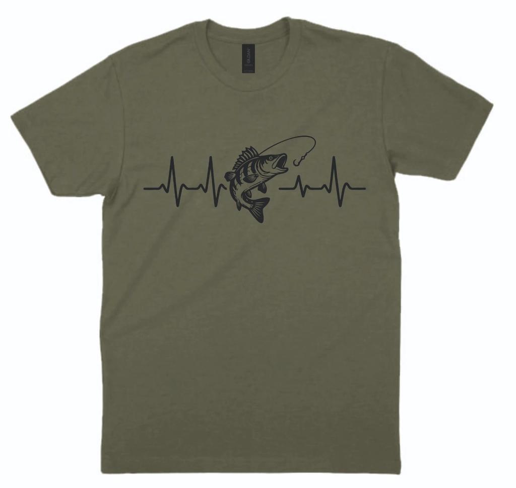 Perch Heartbeat T shirt Pulse ECG Fishing Piking Angling Top