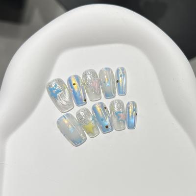 Pure Hand-wearing Armor High-end Aurora Painted Sequins Cat Eye Nail Art