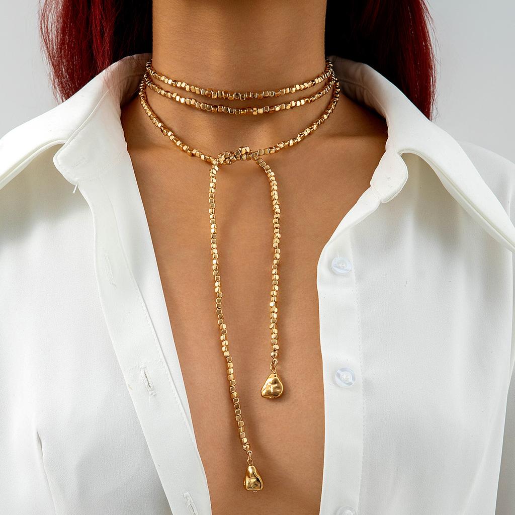 Ins Wind Diamond-encrusted Long Stacked Neck Chain CCB Special-shaped Pendant Necklace Accessories, Wearing Bead Necklace Women