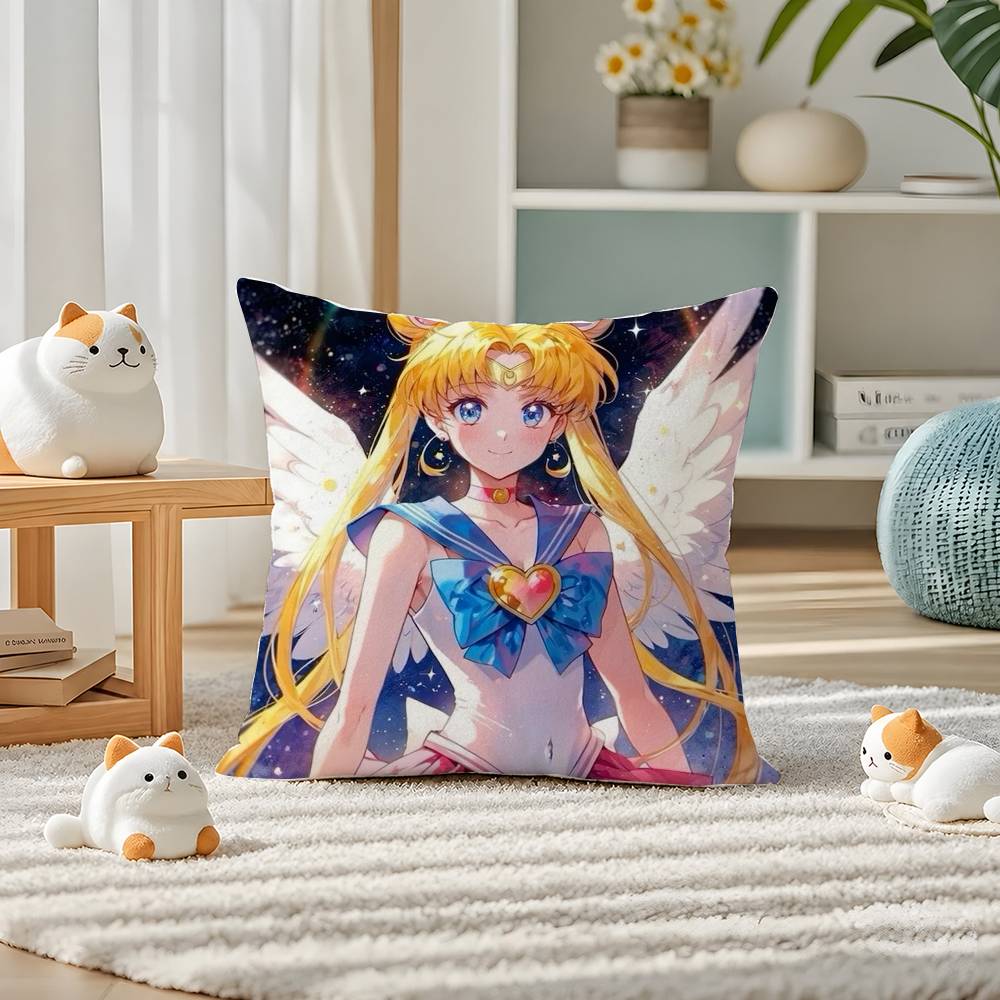Sailor Moon Sailor Pluto Anime Plush Pillow Cover Soft Short Plush Cushion Cover For Sofa Bedroom Home Decor Gift Decoration