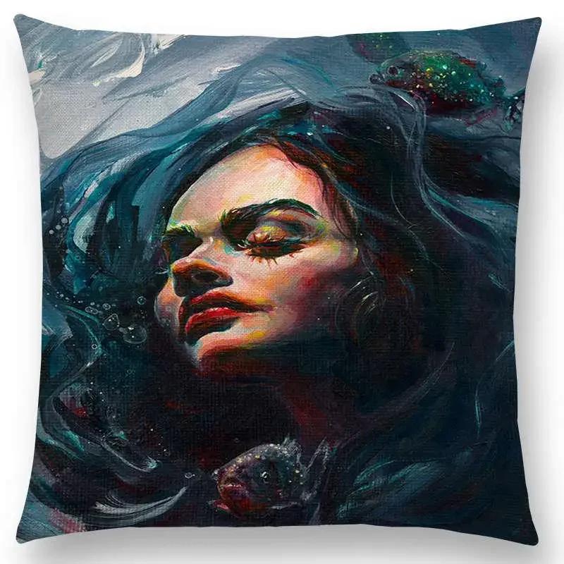 Gorgeous Oil Painting Cushion Cover Miracle Girl Wonder Beauty   Beautiful Queen Narwhal Cat Swan Sofa Pillow Case