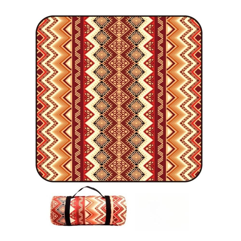 Vintage Print Picnic Blanket Waterproof Outdoor Camping Mat Carry Strap Foldable Travel Rug for Beach Park