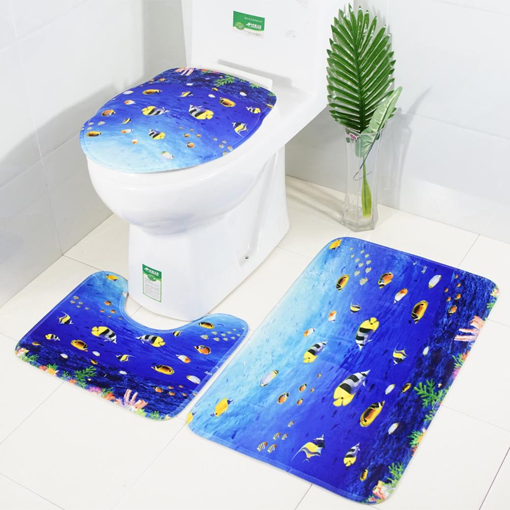 Buy 3Pcs Soft Bath Mat Set Mildew Proof Non-slip Bath Mat U-Shaped ...