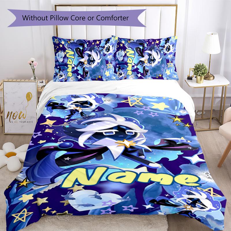 3pcs Custom Name Cookie Run Kingdom Bedding Set Duvet Cover Closure Includes 1 Duvet Cover & 2 Pillowcases for All Seasons Bedroom Decor