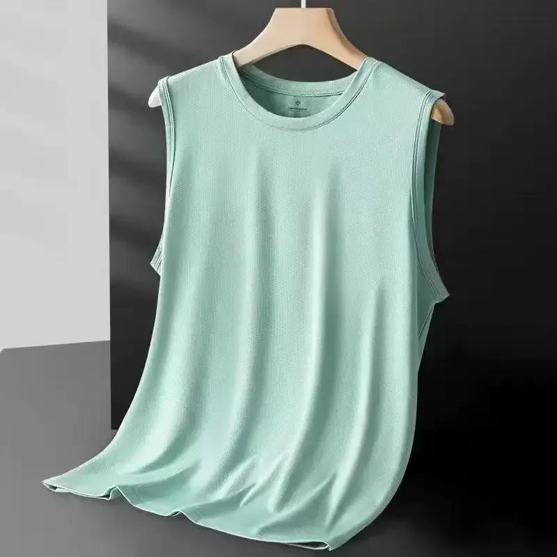 Men's Ice Silk Mesh Vest Lightweight Sports Summer Wear Sleeveless T-shirt Tank Top Casual Outerwear