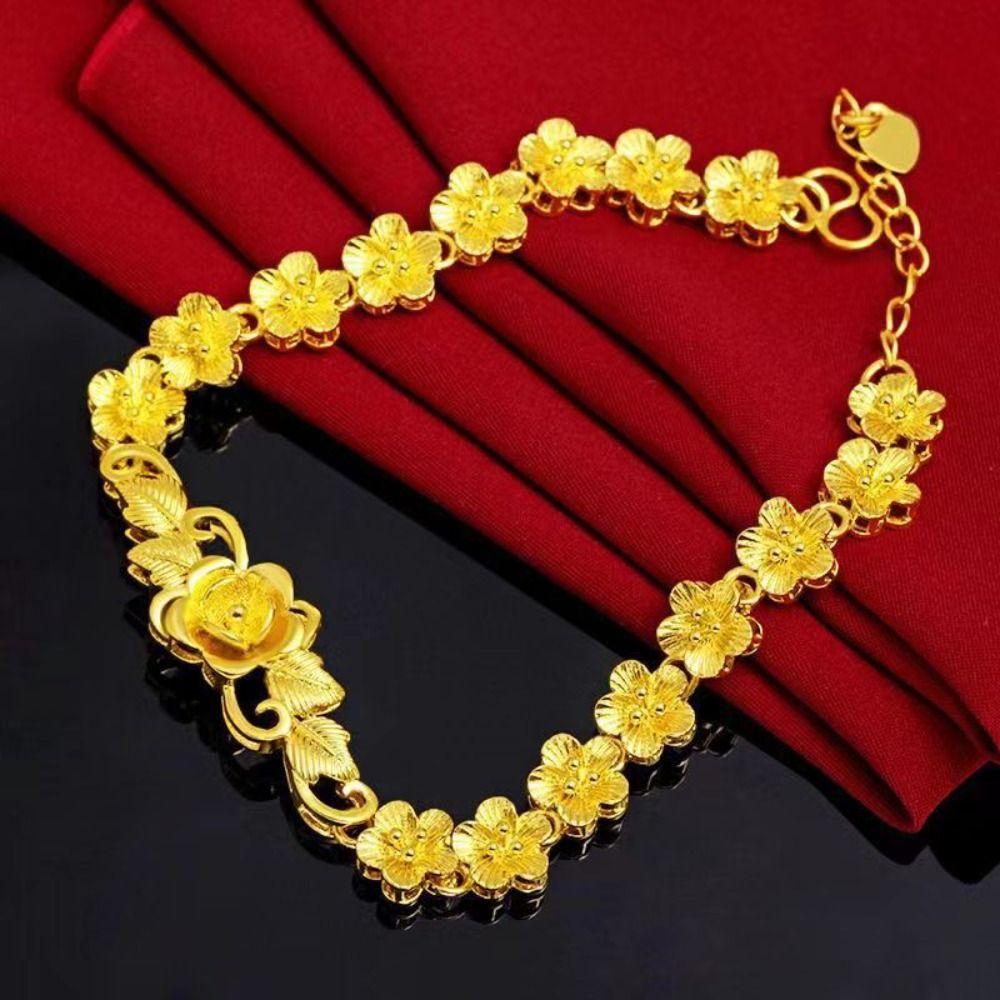 Vintage Imitation Gold Flower Bracelet Ornaments Chinese Style Bangles  Ladies