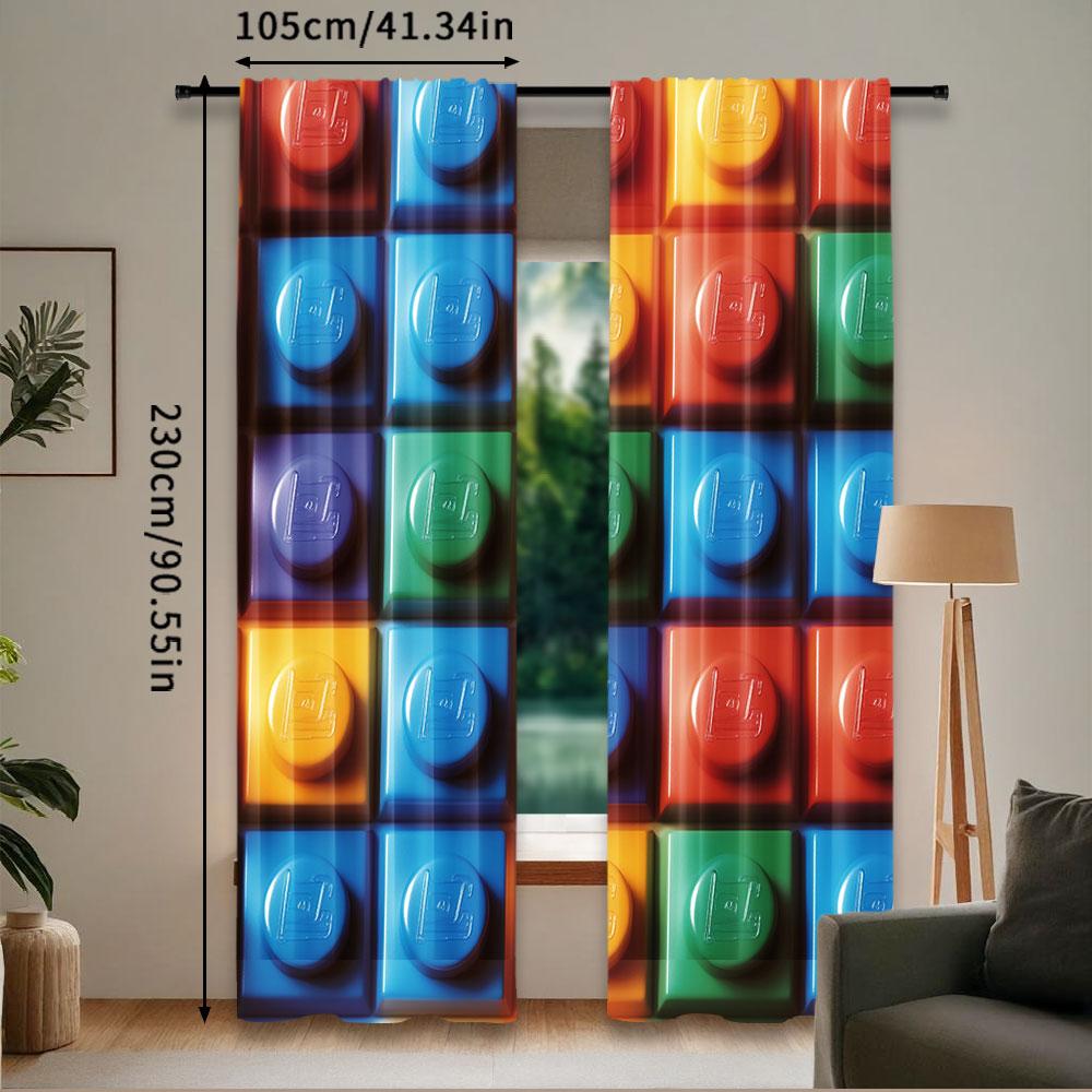 Colorful Building Blocks Print Curtain Geometric Suitable Bedroom Bathroom Living Room Dining Study Curtains Set Of 2 Made Polyester Great Decor